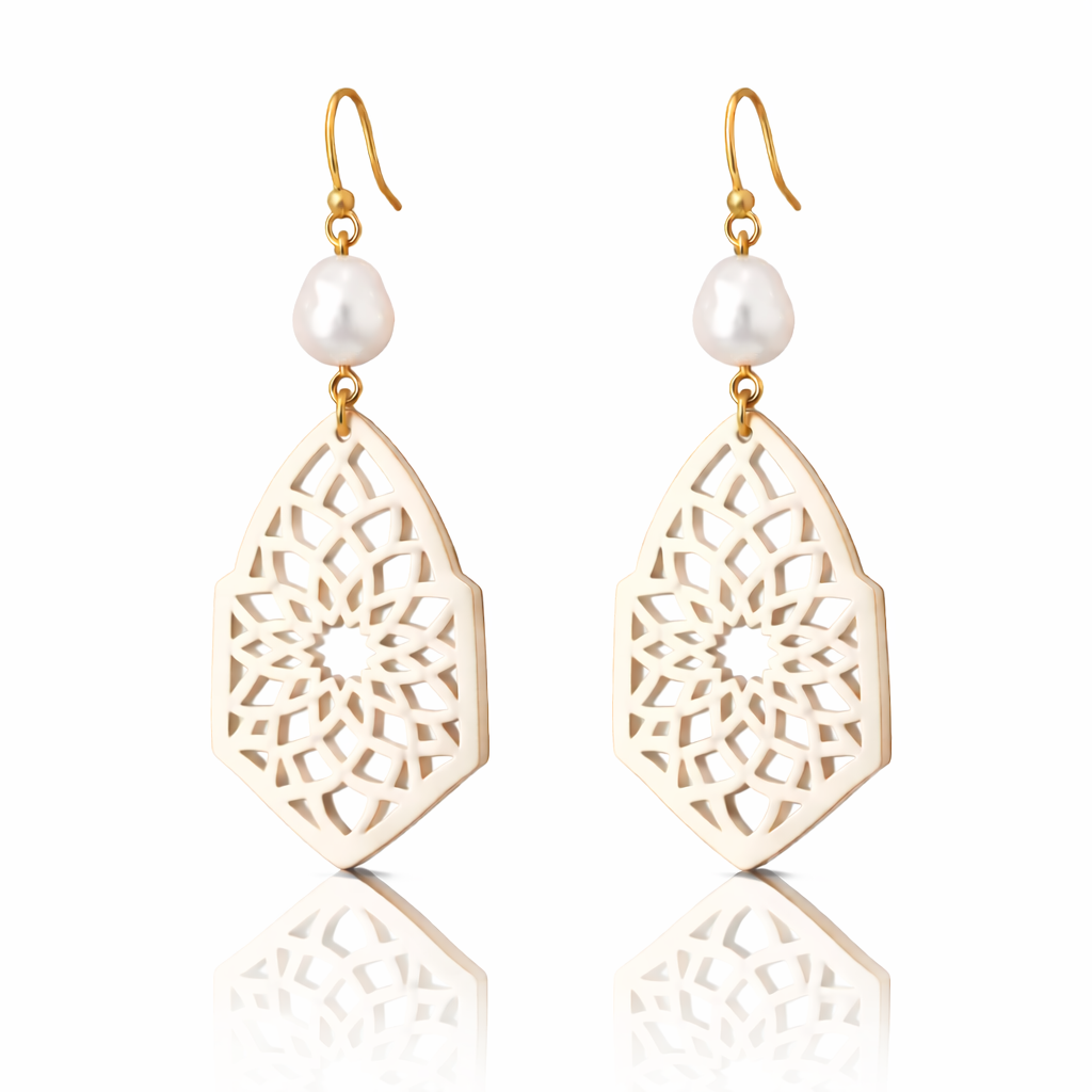 Amara Pearl Drop Earrings   (Acrylic Cast Ivory)