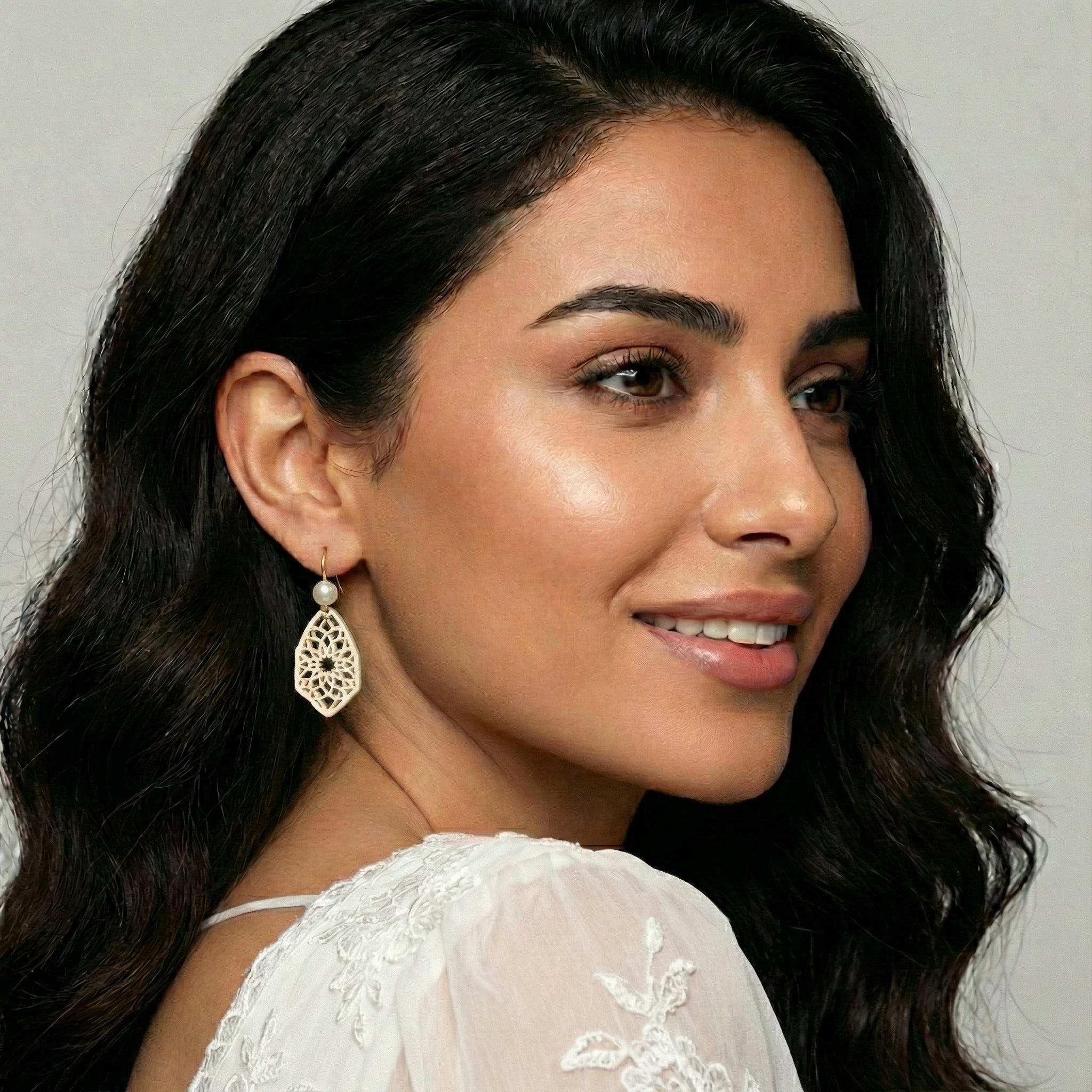 Amara Pearl Drop Earrings   (Acrylic Cast Ivory)