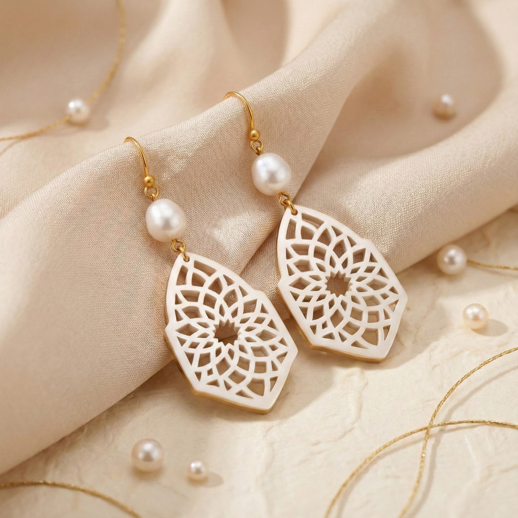 Amara Pearl Drop Earrings   (Acrylic Cast Ivory)